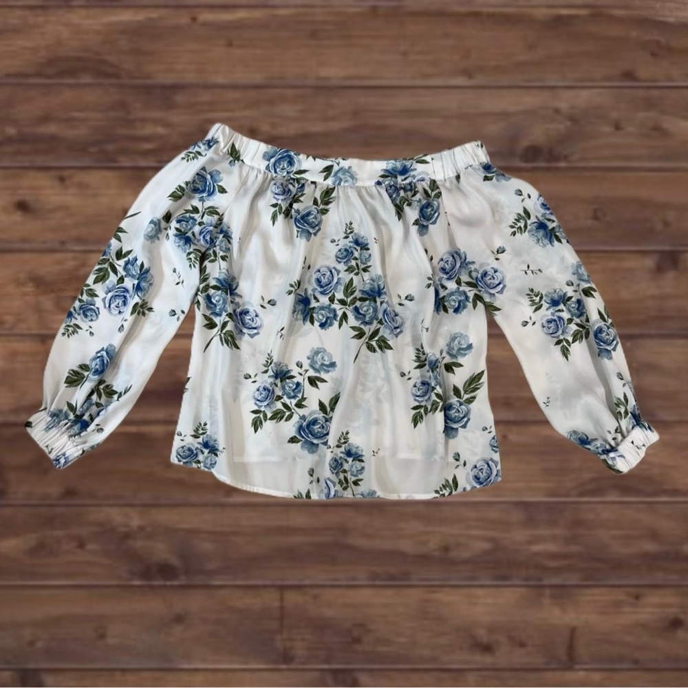 Floral Off-Shoulder Top - Blue and White